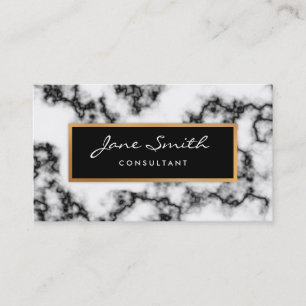 Black and White Marble, Faux Gold Foil Business Card