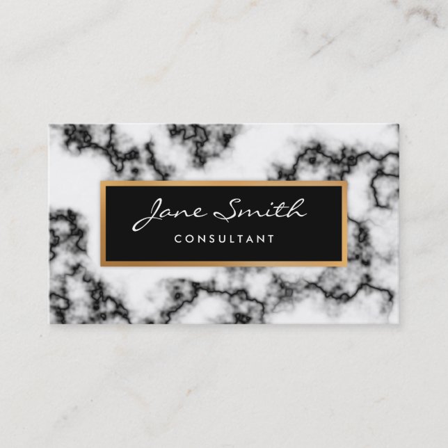 Black and White Marble, Faux Gold Foil Business Card (Front)