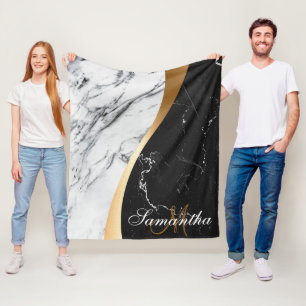 Black and White Marble Fleece Blanket