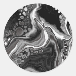 Black and White Marble Fluid Art Classic Round Sticker