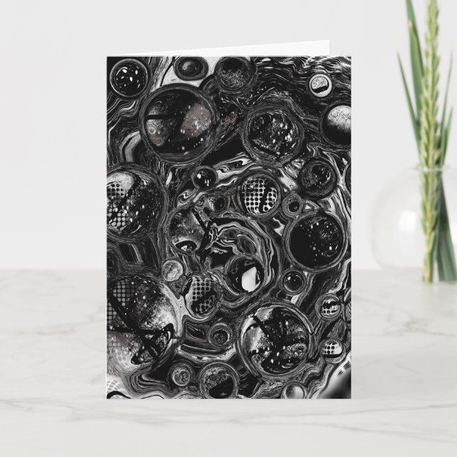 Black and White Marble Fluid Art Happy Birthday Card (Front)