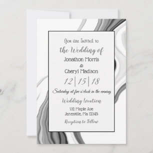 Black and White Marble Fluid Art Wedding  Invitation
