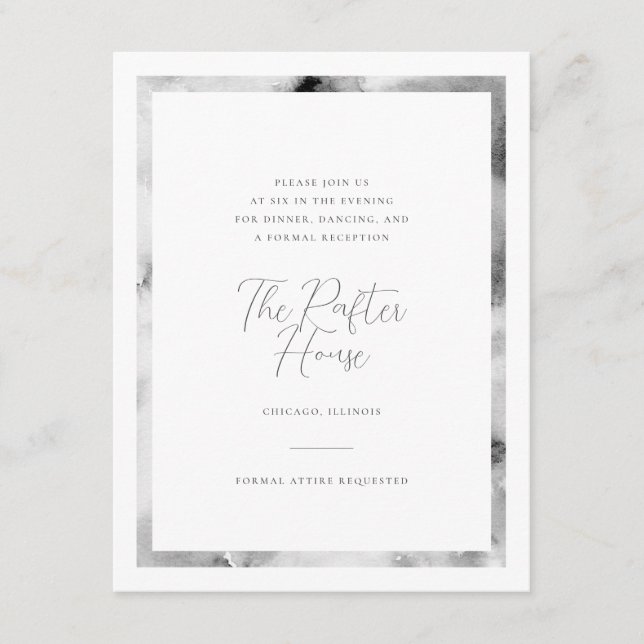 Black and White Marble Frame Wedding Reception Enclosure Card (Front)