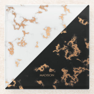 Black and White Marble Glass Coaster