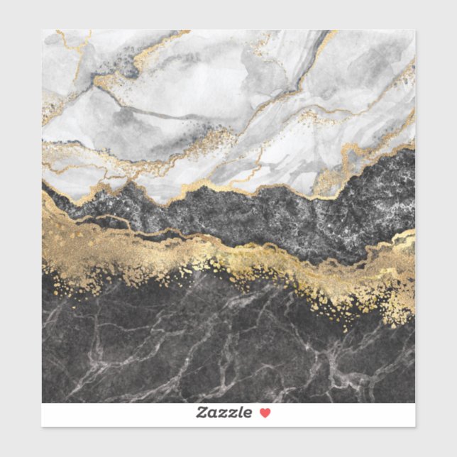 Black and White Marble Gold Foil Monogram (Sheet)