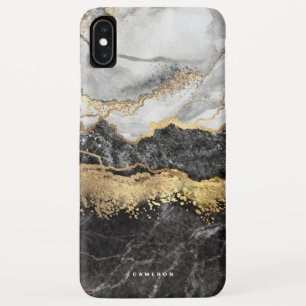 Black and White Marble Gold Foil Personalised iPhone XS Max Case