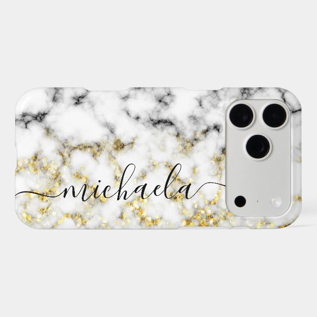 Black and white marble gold sparkle Custom name (Back Horizontal)
