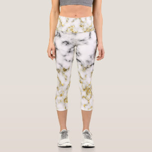 Black and white marble gold sparkle flakes capri leggings