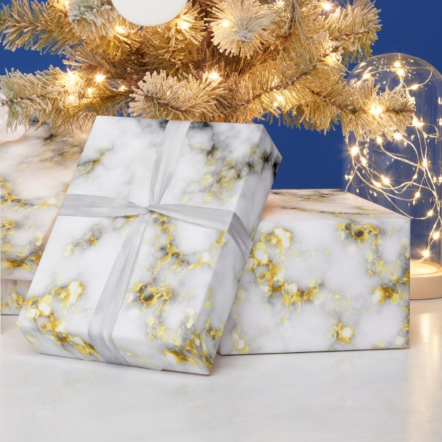 Black and white marble gold sparkle flakes wrapping paper (Holidays)