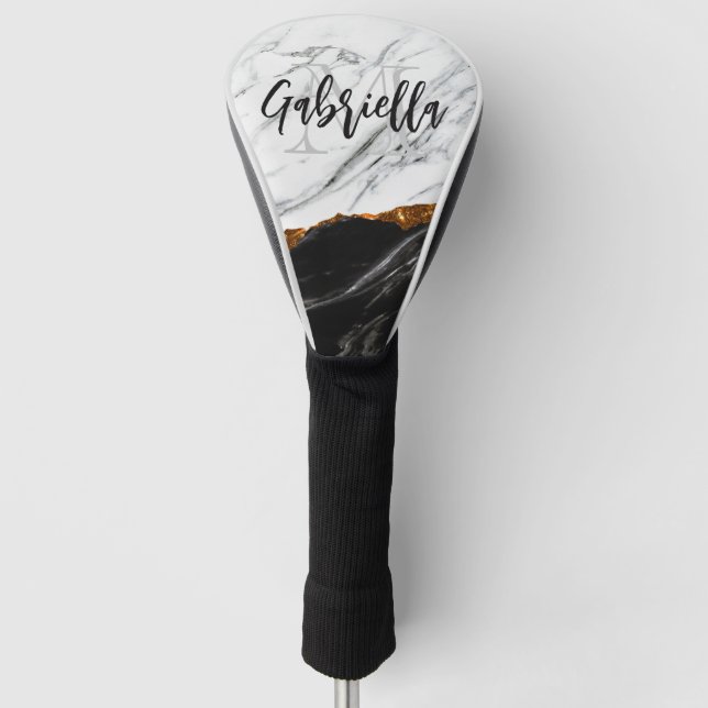 Black and White Marble Golf Head Cover (Front)