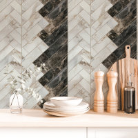 Black and White Marble Herringbone