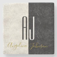Black and White Marble Initials Monogrammed
