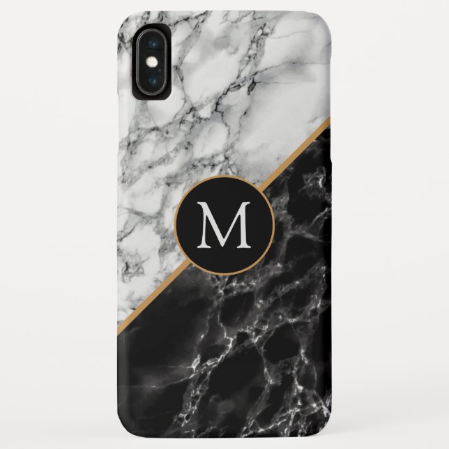 Black and White Marble iPhone Case Add Your Letter (Back)