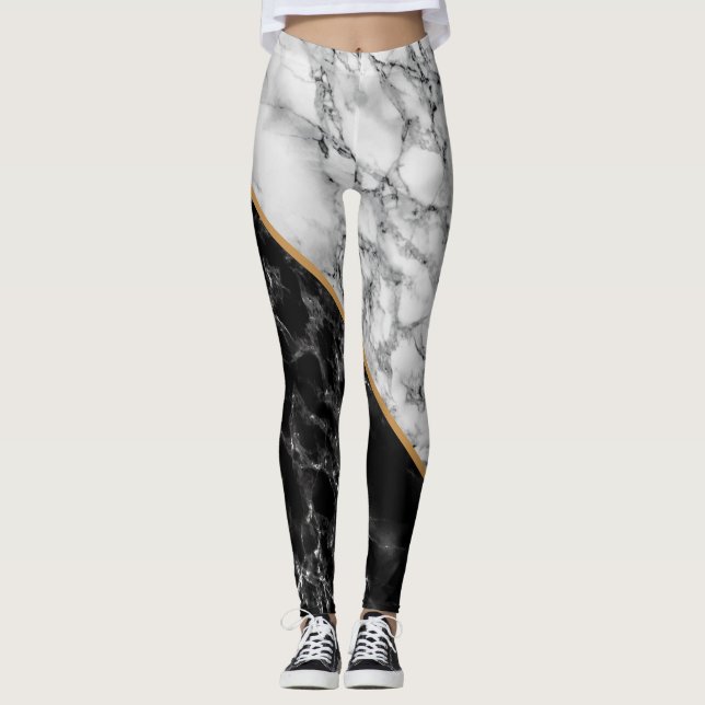 Black and White Marble Leggings (Front)