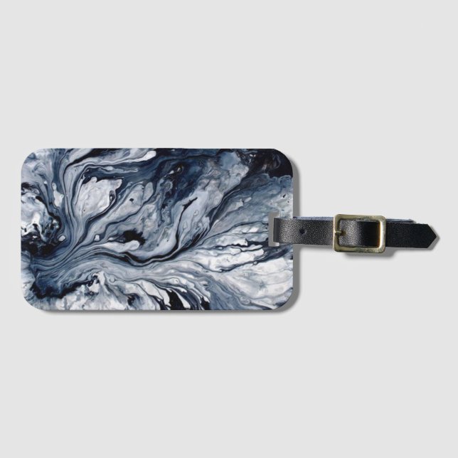 Black and White Marble Luggage Tag (Front Horizontal)