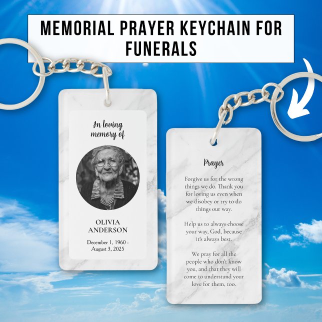 Black and White Marble Memorial Prayer Photo Key Ring (Creator Uploaded)