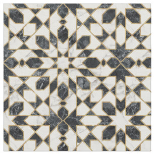Black and White Marble Moroccan Mosaic Fabric