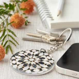 Black and White Marble Moroccan Mosaic Key Ring