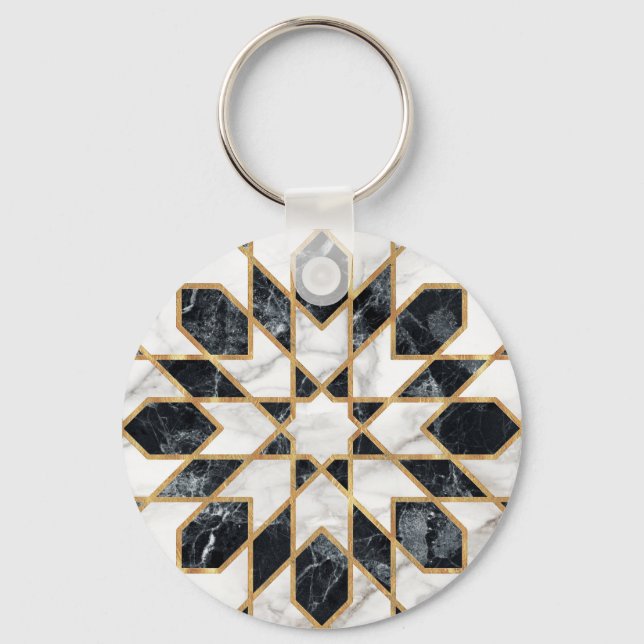 Black and White Marble Moroccan Mosaic Key Ring (Front)