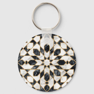 Black and White Marble Moroccan Mosaic Key Ring