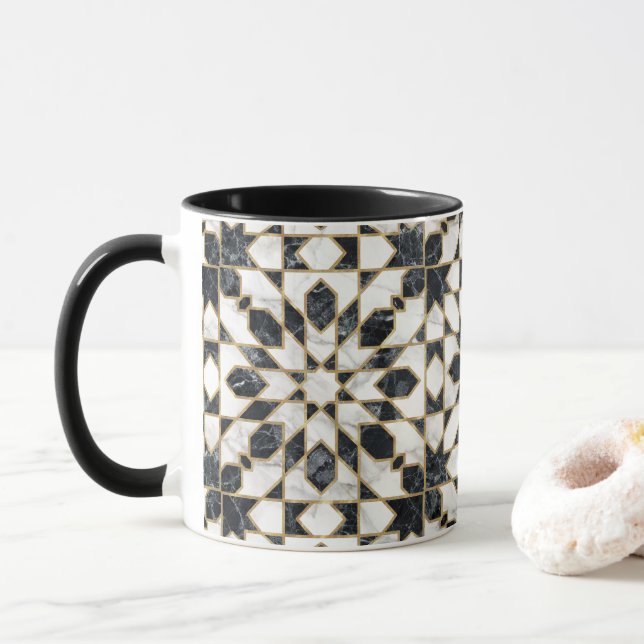 Black and White Marble Moroccan Mosaic Mug (With Donut)