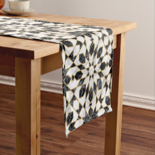 Black and White Marble Moroccan Mosaic Short Table Runner