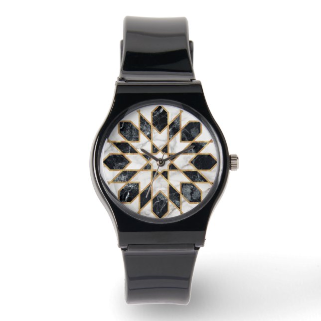 Black and White Marble Moroccan Mosaic Watch (Front)