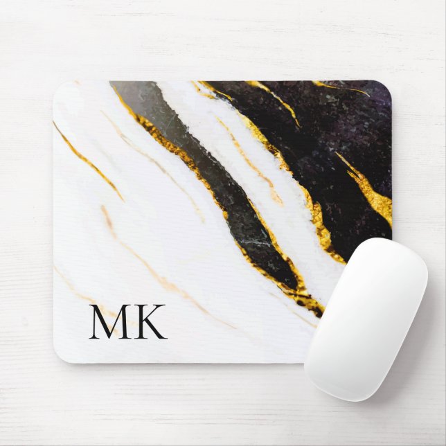 Black and White Marble Mouse Mat (With Mouse)