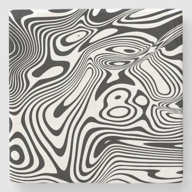 Black and White Marble Pattern Stone Coaster (Front)