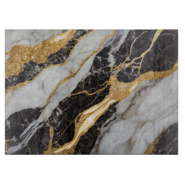 Black and White Marble Pattern with Gold Cutting Board (Front)