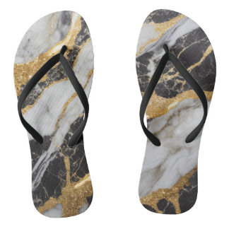 Black and White Marble Pattern with Gold Flip Flops