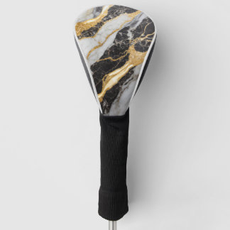 Black and White Marble Pattern with Gold Golf Head Cover