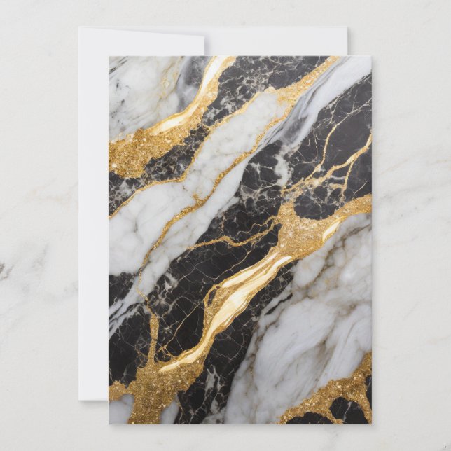 Black and White Marble Pattern with Gold Invitation (Front)