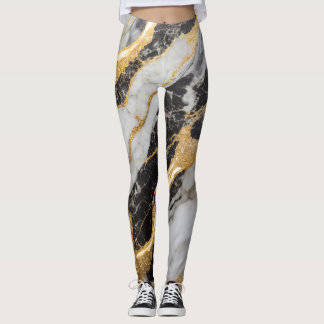 Black and White Marble Pattern with Gold Leggings