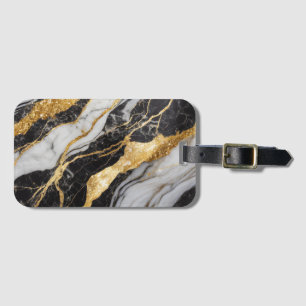 Black and White Marble Pattern with Gold Luggage Tag