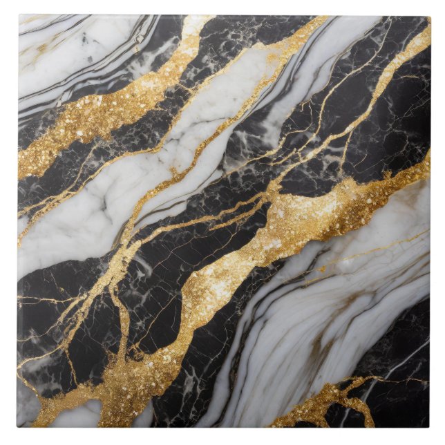 Black and White Marble Pattern with Gold Tile (Front)