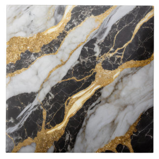 Black and White Marble Pattern with Gold Tile