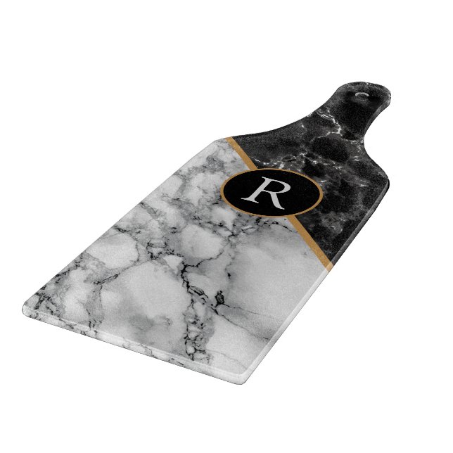Black and White Marble Personalised Cutting Board (Corner)