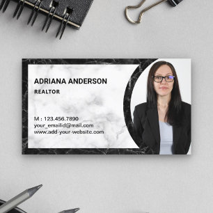 Black and White Marble Real Estate Photo Realtor Business Card