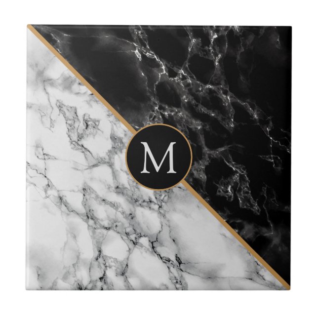 Black and White Marble Stone Customisable Tile (Front)