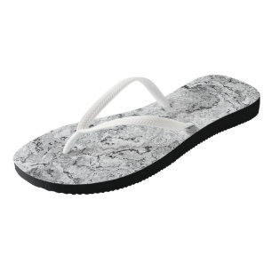 Black and White Marble Swirl Abstract Flip Flops