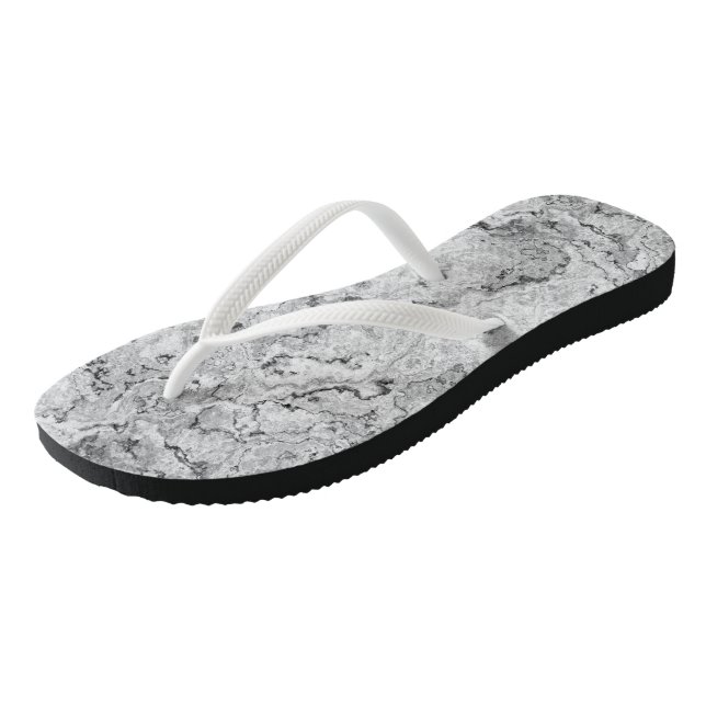Black and White Marble Swirl Abstract Flip Flops (Angled)