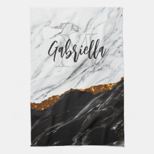 Black and White Marble Tea Towel