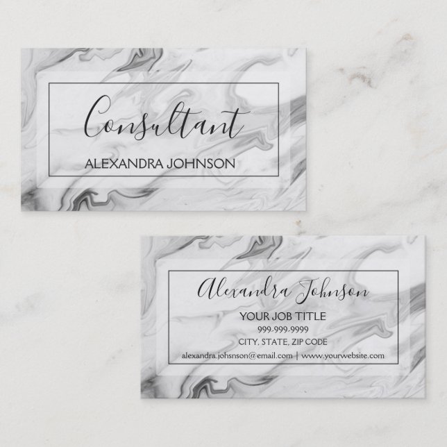 Black and White Marble Trendy Consultant Business Card (Front/Back)