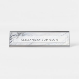 Black and White Marble Trendy Modern Desk Name Plate