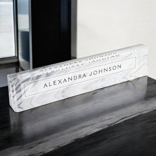 Black and White Marble Trendy Modern Nameplate