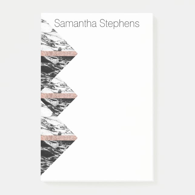 Black and White Marble Triangles and Rose Gold Post-it Notes (Front)