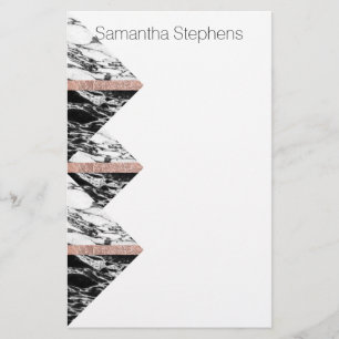 Black and White Marble Triangles and Rose Gold Stationery