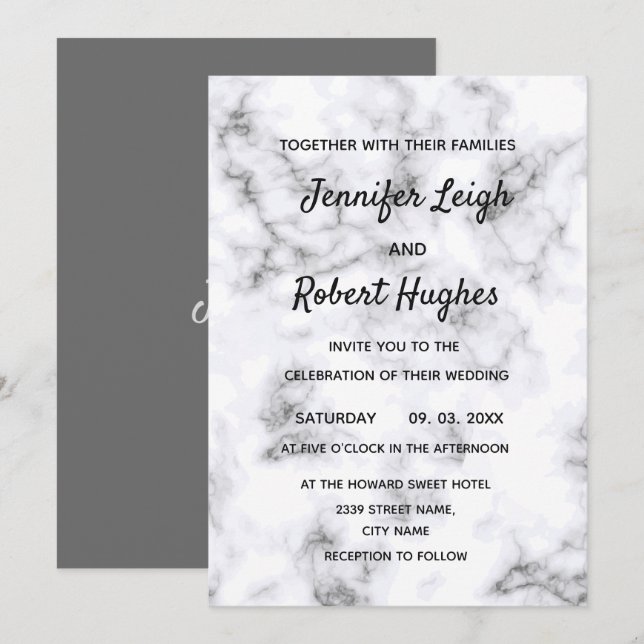 Black and white Marble wedding Invitation (Front/Back)