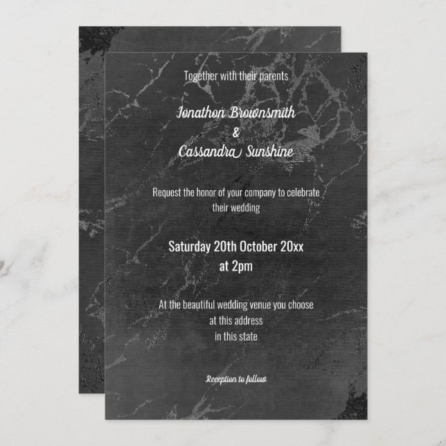 BLACK AND WHITE MARBLE WEDDING INVITATION (Front/Back)